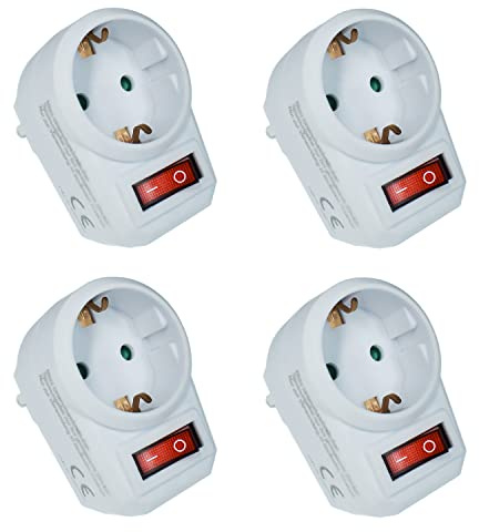 4x Steckdose mit Schalter weiß | schaltbare Steckdose mit Kindersicherung | Stecker mit Schalter | schaltbare Steckdose (spart Strom und schont die Umwelt)