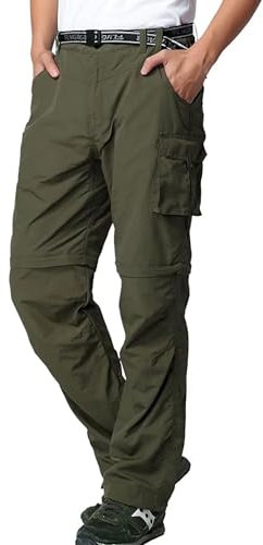 FLYGAGA Herren Outdoorhose Wanderhose Zip Off Hose Abnehmbare Hosebeine Shorts Sommer mit Gürtel Leichte Schnelltrocknend Atmungsaktiv Funktions Trekking Klassischer Cargohose Stil,Grün,36W/30L