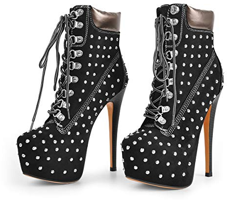 Only maker Women's Platform Boots Stiletto High Heels Lace-up Ankle Boots