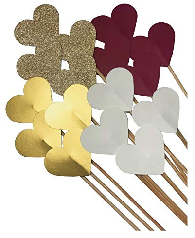 Unser schönster Tag 50 Steckherzen zur Hochzeit Dekoration SH001 - Bordeaux, Gold, Creme