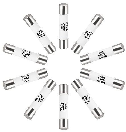 sourcing map 10er Packung Keramik Sicherung 16A, 6x30mm Feinsicherungen Schnellschlag Auslösecharakteristik Sicherung 500V für Leiterplatten Elektronische Geräte