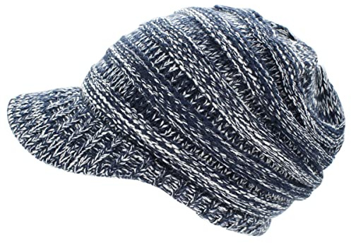 dy_mode Damen Strickmütze mit Schirm Schirmmütze Winter Mütze - A306 (A306-TiefblauMix)