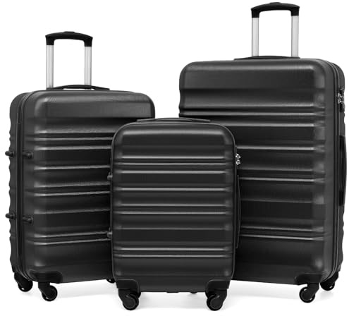 COOLIFE 3 Piece Hardshell Luggage Set, Suitcase Set with Smooth Spinner Wheels, TSA Lock, Scratch-Resistant, Durable ABS+PC Suitcase Set for Family Holiday Group Travel（Black）