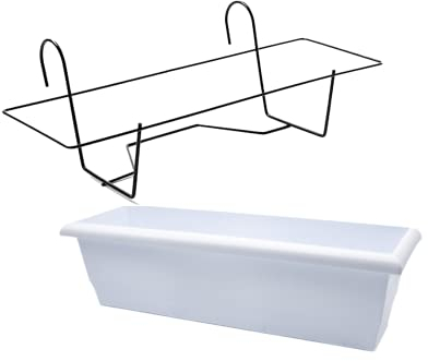 CABLEPELADO Jardinera 60cm con Soporte de Metal - Balconera 60 cm - Soporte metálico y Jardinera Fabricada en PP Apto balcón, jardín, Patio, Interior o Exterior - Color Blanco