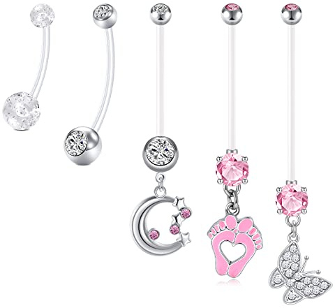 LAURITAMI 6stk Schwangerschaft Bauchnabelpiercing Nabel Ringe Acryl Fleixble Bioflex 14/18/25/32mm Stab Bauchnabel Piercing