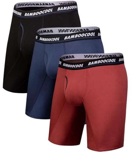 BAMBOO COOL Men's Long Boxer Briefs Performance Long Leg Sports Boxer Brief Underwear MultiPack