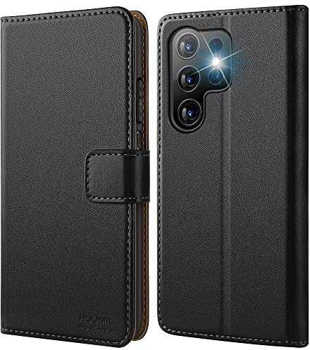 HOOMIL Handyhülle für Samsung Galaxy S23 Ultra Hülle, PU Leder, Schwarz | mit Kartenfach & Standfunktion, Unterstützt Kabelloses Laden, Klappbar Schutzhülle