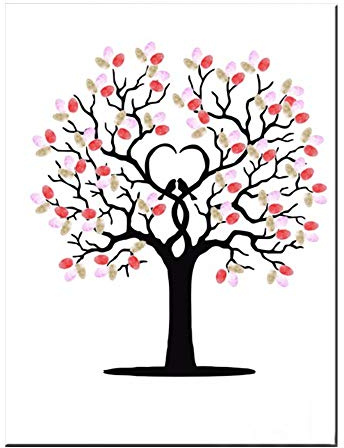 Ejoyous Livre d'or de Mariage en Toile avec Arbre des Empreintes digitales, kit DIY incluant 6 encres et Affiche de Signature pour Anniversaires
