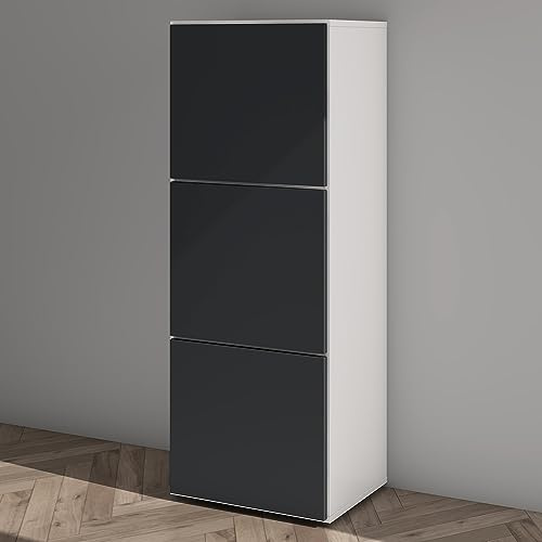 Mai & Mai Schuhschrank Schmal Hoch Holz 36cm tief hoch 6 Fächer modular | Flurschrank für Schuhe, verstellbare Böden, Weiß matt + Anthrazit matt Schuhkommode, BxTxH:45x36x120cm, Schuhschrank02