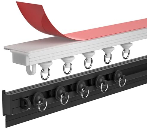 Selbstklebende Vorhangschiene Für Decken- Oder Wandmontage (70 Cm ~ 600 Cm) – Ultradünne Gardinenschiene Aus Aluminiumlegierung Für Nach Innen Öffnende Fenster, Erkerfenster, Wohnmobile(Color:Black,Si