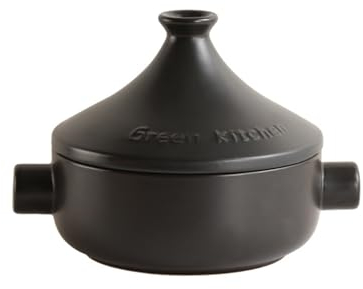 YLWX Keramischer Tajine-Topf, Marokkanisch For Kochen, Auflauf Mit Deckel Und Dampfgarer, Holländischer Ofen-Suppentopf, Tajine-Steintopf Mit Offenem Feuer, Eintopf(Color:Schwarz,Size:A)