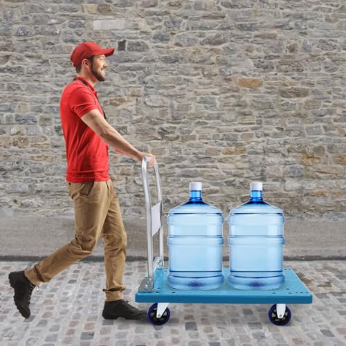 Klappbar Plattformwagen Transportwagen,Plattform Handwagen,Faltbar Push Hand Cart,Heavy Duty platzsparend Bis 300 kg Tragkraftfür Fabriken Autohäusern Restaurants Haushalten (Blau)