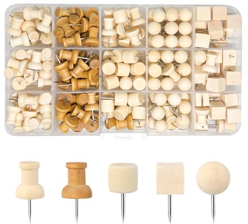 200 Stück Pinnadeln Reißzwecken für Pinnwand Kork Nadeln, 5 Formen Pinnwandnadeln Reißnägel, Weltkarte Reißzwecke für Korkwand Korkplatte, Holz Heftzwecken Pins für Zuhause Schule Büro