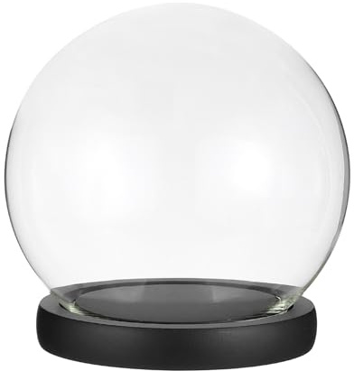 PATIKIL 3.5x6 Round Glass Display Dome Cloche, Decorative Tabletop Display Ball Bell Jar with LED Light Base for Plants Collectible Figure Candles Medals, Black