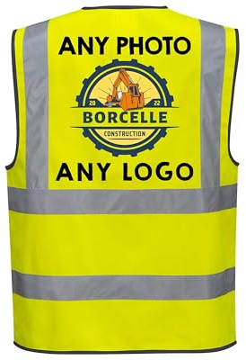 Custom Logo Hi-vis Vest - High Visibility Safety Jacket - Personalised Photo Reflective Vest - Safety Vest with Custom Front and Back