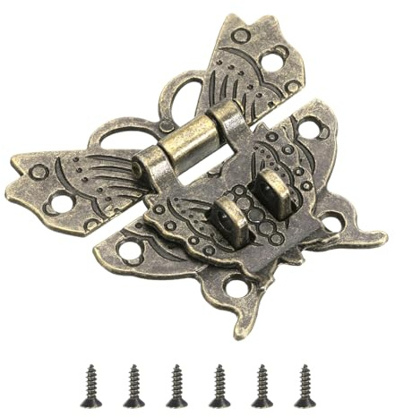 QUARKZMAN Cierre de Pestillo Hasp, 51 x 60mm Mariposa Decorativa Retro Cierre de Palanca Doble con Agujeros para Candado Hasp con Tornillos para Caja de Joyería Maleta, Bronce