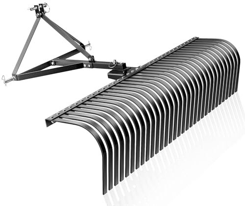 Wiltec Rasentraktor Heuharke mit 152 cm Arbeitsbreite, Heurechen mit 32 Harkenzinken, Rechen mit 3-Punkt-Aufstecksystem mit 360° Drehung