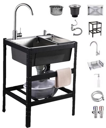 Küchenspüle Spültisch 1 Becken Gastrospüle Spülbecken Freistehende Edelstahlspüle with Tap Hole Spülbecken Küche gegenüber Kratzern(55 x 45 cm)