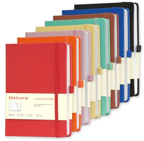 Heture 8 Pack Lined Journal Notebooks, A5 Hardcover Notebooks, 5.5 x 8.3 inch, 100GSM,160 Pages, Classic College Ruled Notebooks for Writing/Work/Travel/College (Assorted Color)