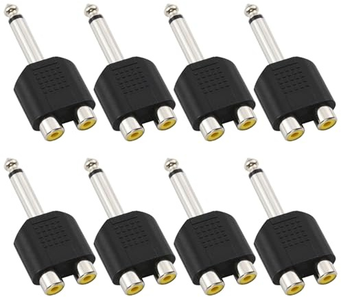 Greluma 8 pièces Adaptateur de Prise mâle Mono 6,35 mm vers répartiteur Femelle RCA, Prise Jack TS 1/4 vers Double Prise Femelle RCA