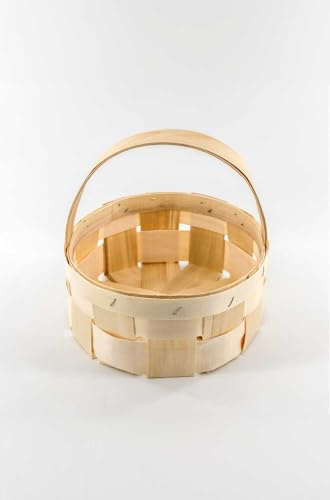 4er Set - Spankorb mit Henkel - rund, Erntekorb, Obstkorb, Geschenkkorb, Dekokorb, groß, 22cm Durchmesser
