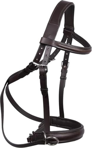 Hulara Bridon sans Mors Marron Extra Full en véritable Cuir Anglais, bridage Crossover crossunder sans Mors pour Cheval avec rênes.