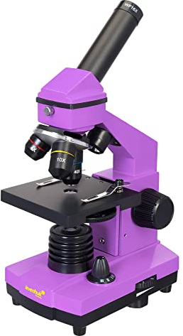 Levenhuk Rainbow 2L Plus Amethyst Kinder Heimlabor STEM-Set mit Tragbarem Biologischen Mikroskop mit 640-facher Vergrößerung, Farbig Illustrierter Anleitung für Experimente, und Proben(PL)
