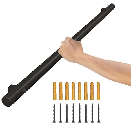 DMCHENGMA 30 cm – 600 cm Treppengeländer-Handlauf für Innenbalustraden, rutschfestes industrielles schwarzes Edelstahl-Rundrohrgeländer, Geländer-Sicherheitshandläufe(180cm)