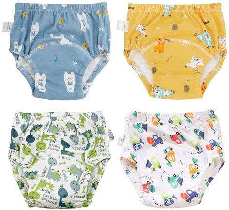 Dioshark Baby Träningsbyxor Bomull Återanvändbara, 4 Stuck Blöjor Absorberande Underkläder för Pojkar och Flickor 1–6 År