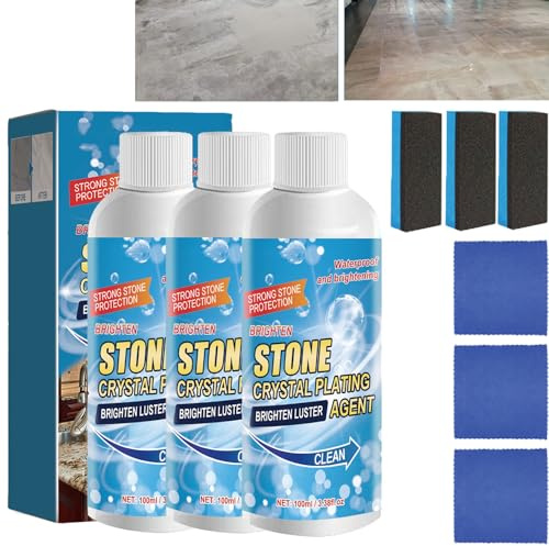 Stone Stain Remover, Stone Crystal Plating Agent, polering och beläggningsmedel för sten, fläckborttagning med marmorrengörare, ljusmedel för stenkristallbeläggningar (3 st)
