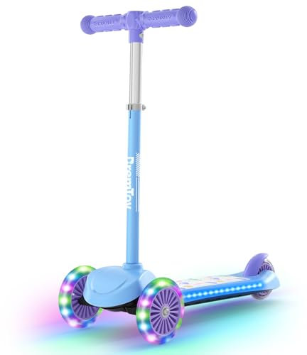 BremToy Roller Kinder 3 Jahre, Kinder Roller mit Leuchtendem Deck und PU-Beleuchtete-Rädern, 4-Stufig Höhenverstellbarer, Reaktionsschnelles Bremsen, leicht, Kinderroller für von 3–8 Jahren