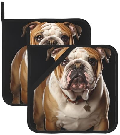 Isolierte Topflappen mit Tasche für die Küche, hitzebeständige heiße Pads für Arbeitsplatten, Englische Bulldogge, Ofen-Topflappen zum Kochen, Backen, Ofenhalter, 20,3 cm Untersetzer, 2 Stück