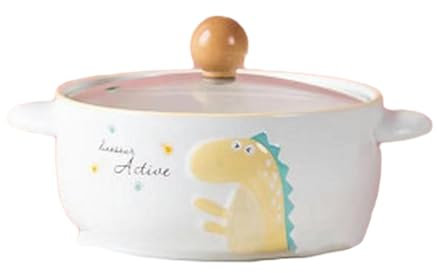 CAPIJIONG Cuenco creativo de cerámica con diseño de dinosaurio para fideos instantáneos, para dormitorio de estudiantes, hogar, personalizado, cuenco de dinosaurio amarillo