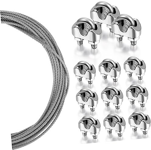 MUCKLILY Fil de Tension Acier Inoxydable avec Clips Kit de Fil de Tension Boulons U pour Fixation et Guirlandes Lumineuses