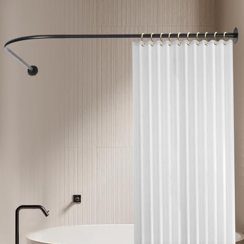 Duschstange Für Duschvorhang Ohne Bohren, Duschvorhangstange L Form Schwarz, Teleskop Duschstange Ecke Duschspinne Für Badewanne, 70-95 X 70-95cm