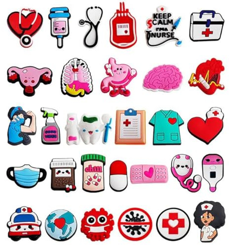 60 Stück Schuhanstecker Anstecker Set, Schuh Charms,Anstecker für Anstecker,Nurse Schuhanhänger,Arzt Nurse Pins Zubehör Für Schuhe DIY Dekorationen
