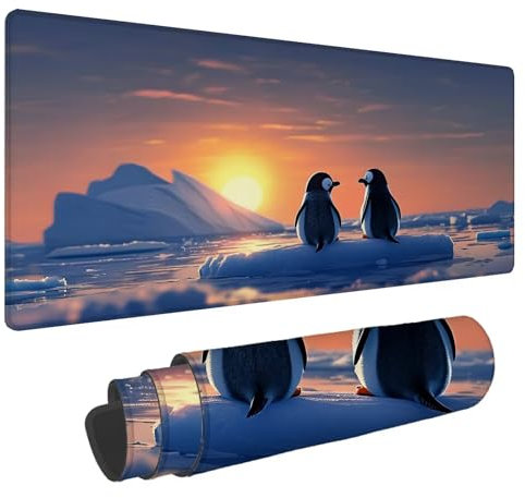 Tapis de Souris Arctique Tapis de Souris XXL Manchot 1500x800x4mm Tapis Souris Gamer, Sous Main Bureau Ordinateur Portable, Mouse Pad Bords Cousus Caoutchouc Antidérapante, pour Souris et Clavier A-49