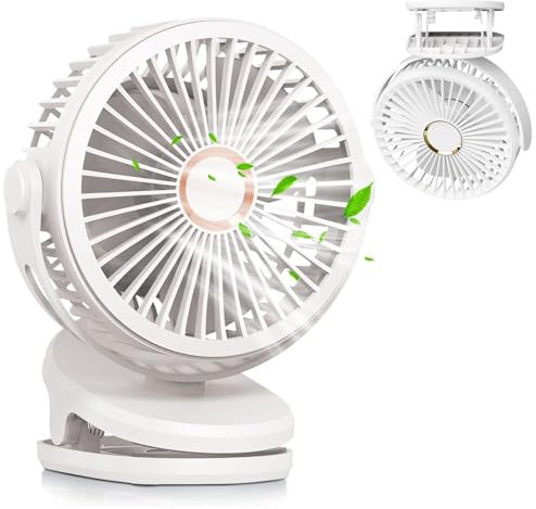 Ventilator mit Clip, 5000mAh USB Ventilator, 720° Drehung Mini Ventilator Akku, 4 Geschwindigkeiten Tragbarer Tischventilator Leise, Akku Ventilator für Camping,Auto,Desktop,Kinderwagen (A 10000mAh)