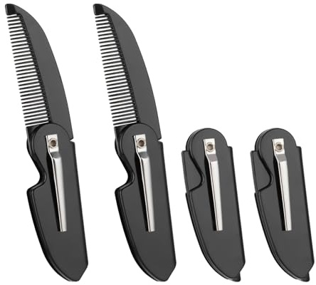 4 Pcs Foldable Mustache Comb, Lightweight Black Beard Comb for Men Pocket Folding Mustache Combs for Men Portable Combs for Hair Care Styling