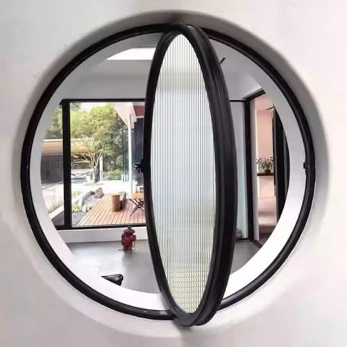TWHZSAI Ventana Redonda giratoria de aleación de Aluminio, Ventana de Ojo de Buey de Vidrio Templado con manija para decoración de Pared, Ventana abatible para Cocina y hogar, Color Negro, 1,40 cm/1