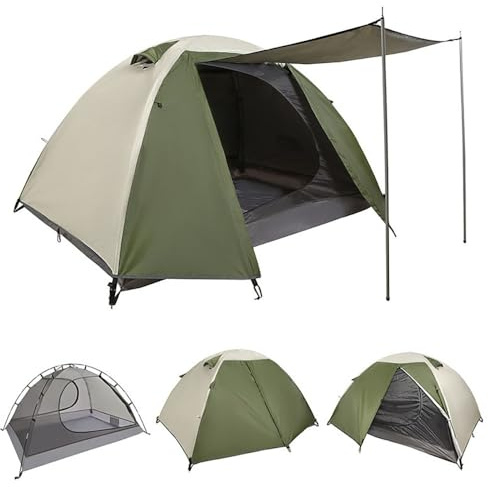 2 Person Waterproof Camping Tent – Lightweight Double-Layer Design with Awning Door, Fast Setup, Anti-Mosquito Mesh, for Hiking, Fishing, Outdoors (Classic 3-Season Edition)