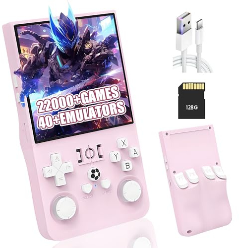 R36MAX Console di gioco portatile Retrò Game Console,22000+/18000+ Giochi,40+ Emulatore,8 Ore 4000mAh Batteria,4 IPS Schermo Console per videogiochi,Open Source Linux System (Rosa-128G)