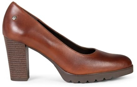 Zapatos cómodos de tacón Ancho en Piel Camel, EU 37