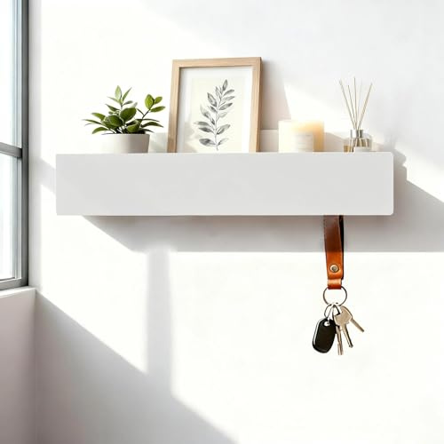 WJUAN Schlüsselbrett Modern, Schlüsselablage Wand mit Ablage, Weißer Schlüsselaufhänger, Schlüsselboard Einfach zu Montieren, für Flur, Schlafzimmer und Wohnzimmer