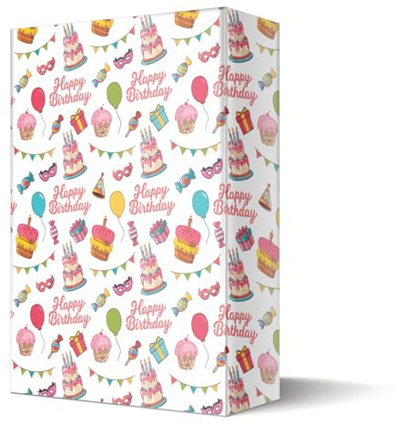 Ovanda 5 Stück Geschenkpapier Geburtstag, Wrapping Paper 70x50cm, ideales geschenkpapier kinder jungen, Recycelbares geschenkpapier rolle Erwachsene, für alle Geburtstagsfeiern und Anlässe