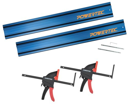 POWERTEC 72460 110 Track Saw Guide Rail Joining Set for Milwaukee Track Saws w/Quick Release Clamps for Woodworking Projects
