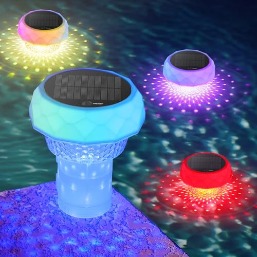 DoXtreme Luces de Piscina Led Sumergibles Solares con RGB Cambio de Color, Solar Pool Light Mando a RF Distancia con Contenedor Limpieza,Luz Piscina Sumergible Decoración de Jardín y Piscinas, 1 Pack