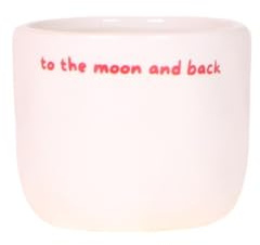 Ziertopf „To the Moon and Back, Ø6cm, Weiß mit rotem Schriftzug | Keramiktopf, Dekorativer Blumentopf, Geschenkidee für Lieblingsmenschen, Stilvolle Deko für Zuhause & Büro