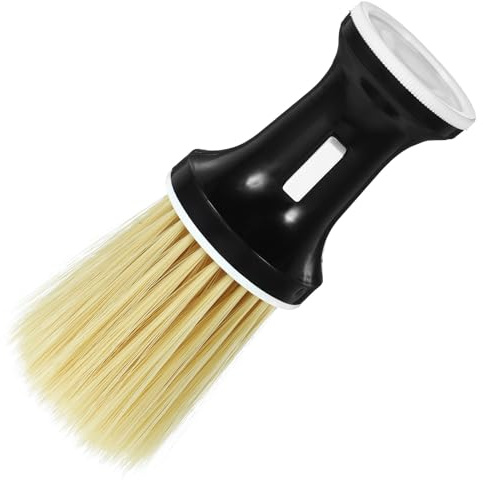 MALUGOGO Cepillo para Limpiar Cabello Suelto y Restos en Peluquería, Mango Negro Desmontable y Cerdas de Nailon Marrón, Plumero de Cuello Profesional para Barbería y Afeitado