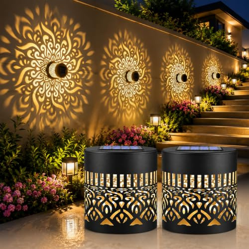 Taechalingo 2 Stück Decorative Solar Mandala Lights,Solar Wandleuchte,Solarlampen für Außen,Mandala Solar Lights,LED Garden Lantern Wasserdichte für Gartendeko und Terrasse